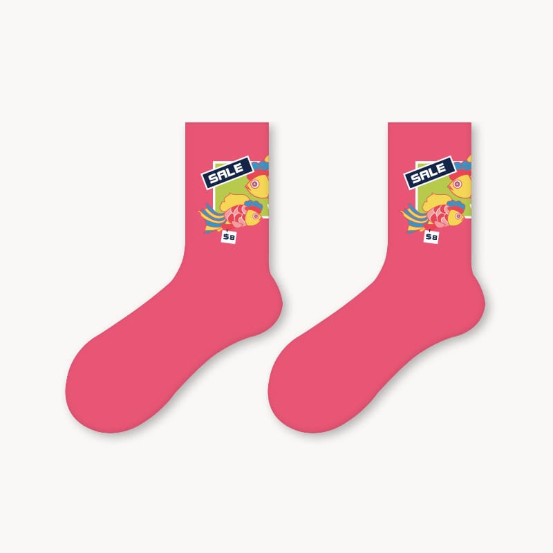 Fish Socks | Pink Crew Socks | TheSockWave